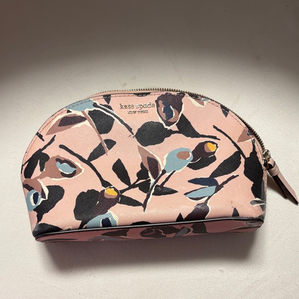 Kate Spade Pink and Black Floral Cosmetic Case